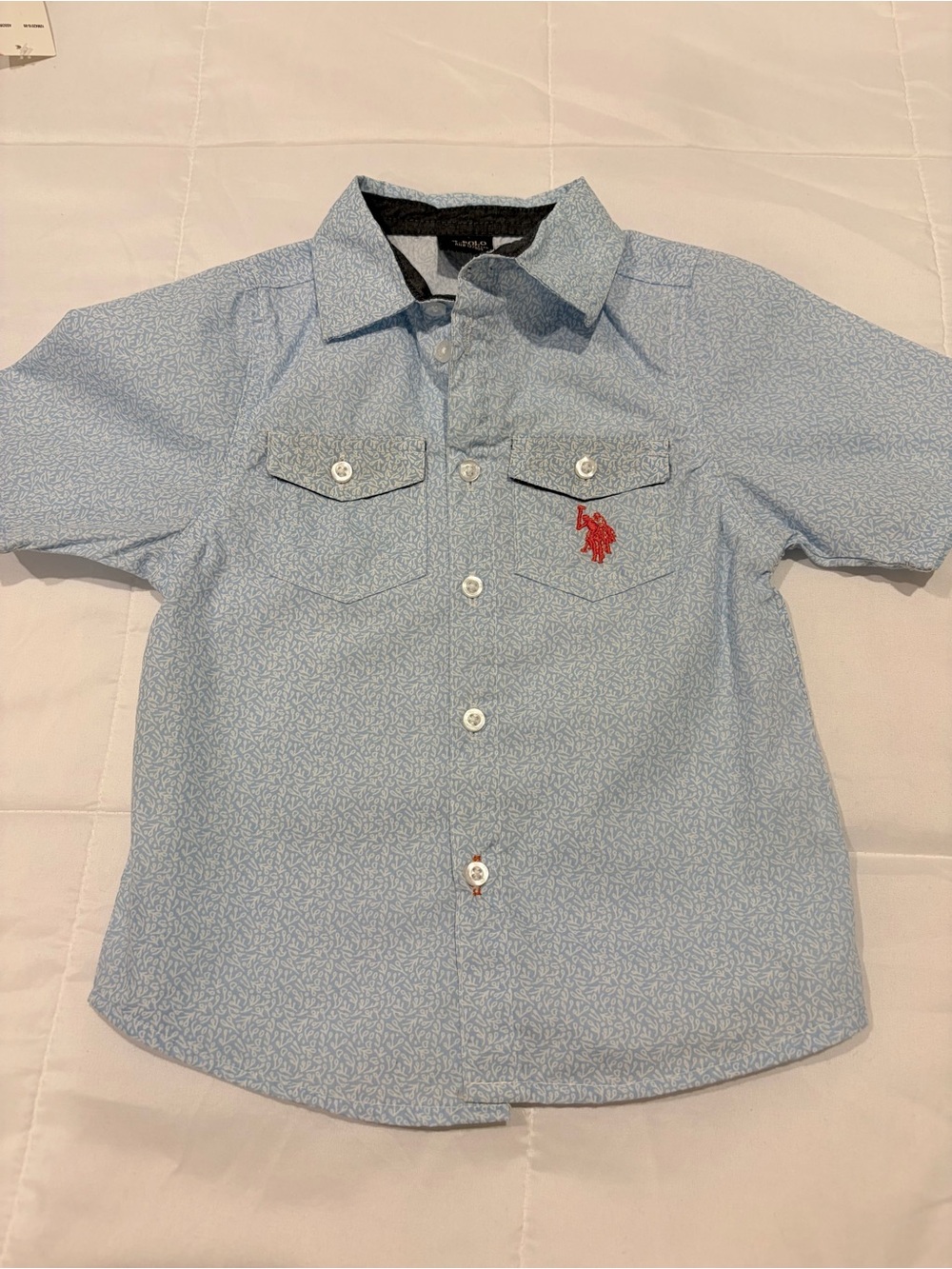 U.S. Polo Assn. Light Blue Short Sleeve Button-Down Shirt with Red Logo